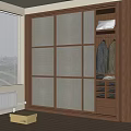 Modern Wooden Wardrobe Design With Fabric Panel Doors And Open Storage Compartments