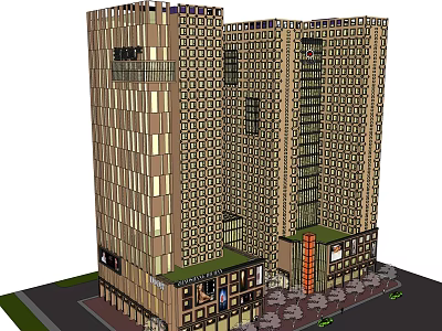Modern Commercial Complex With High Rise Architecture Glass Curtain Wall And Retail Outlets 3d model