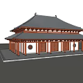 Ancient Chinese Architecture with Double-Decker Roof Red Pillars Gray Tiles Under Blue Sky White Clouds