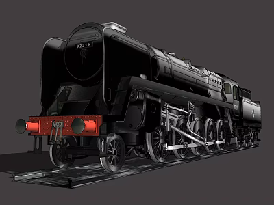 Vintage Black Steam Train With Red Front And Number 4472 On Tracks 3d model
