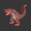 Colorful Horned Dinosaur Model With Open Mouth Red Blue Stripes And Sharp Teeth