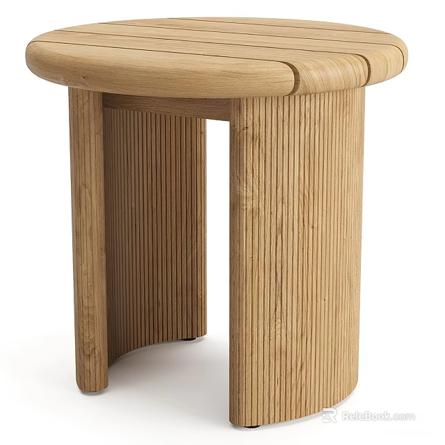 Natural Oak Coffee Table With Vertical Striped Legs And Smooth Round Top 3d model 