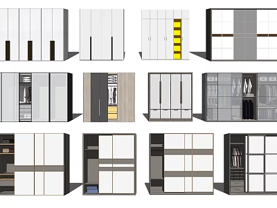 Various Modern Wardrobe Designs With Sliding Doors Glass Panels Storage Drawers And Shelves 3d model