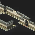 Traditional Chinese Ancient Architectural Exterior Wall With Stone Brick Tile Roof Eaves And Archway Structure