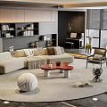 Modern Living Room Sofa And Coffee Table Set With Piano Decorative Carpet And Bookshelf