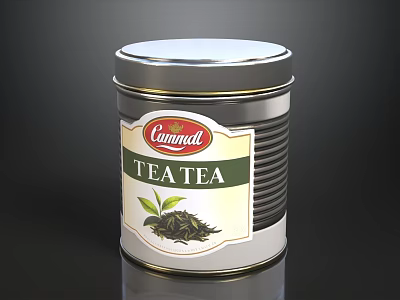 Lammat Tea Container in Tin Can with Tea Leaves and Green Leaves Design 3d model
