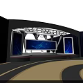 Global Summit Stage Featuring Large LED Screens Blue Tech Patterns And Lighting
