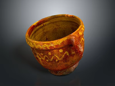 Hand Carved Ceramic Pottery With Orange Yellow Glaze And Intricate Pattern Design 3d model