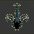Futuristic Sci Fi Aircraft 3D Model With Blue Green Body Large Propellers And Mechanical Details