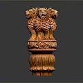 Hand Carved Wooden Three Headed Lion Statue with Ornate Base Decorative Household Item