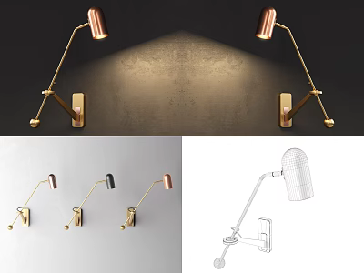 Modern Copper Gold Wall Mounted Lamp With Adjustable Arm And Various Styles For Interior Decor 3d model