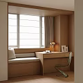 Modern Bay Window Cabinet Design With Window Seat Curtains Small Desk And Chair