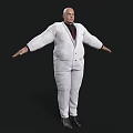 A Bald Man In White Suit With Red Tie Standing With Outstretched Arms