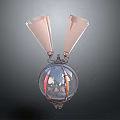 Decorative Transparent Sphere With Pink Wing Shaped Appendages And Metallic Base