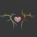 Golden Heart Decorative Art With Symmetrical Vine Branches And Reflection