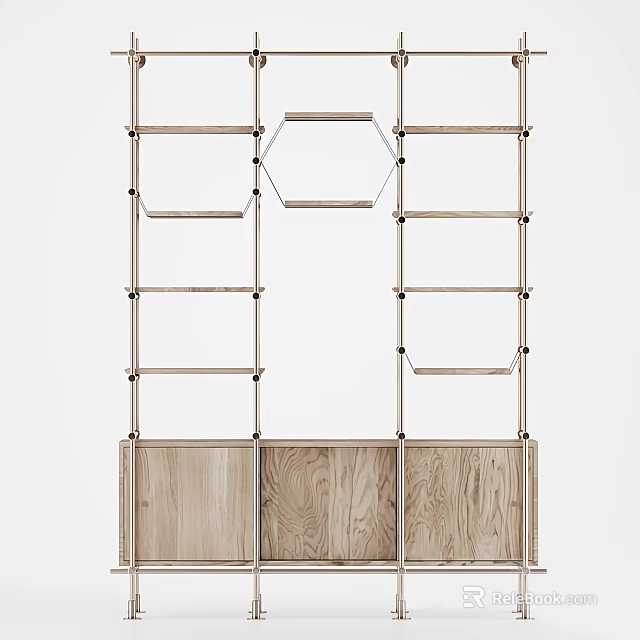 Modern Wooden Storage Shelving Unit With Multi Tier Shelves And Cabinet Doors 3d model 