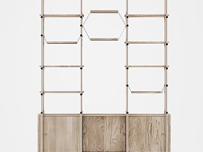 Modern Wooden Storage Shelving Unit With Multi Tier Shelves And Cabinet Doors 3d model