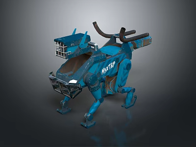 Blue Mechanical Quadruped Robotic Equipment With Metal Legs And Grille Structure 3d model