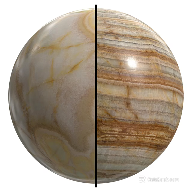 Sphere Component With Marble Texture And Striped Brown Beige Layers Design 3d model 