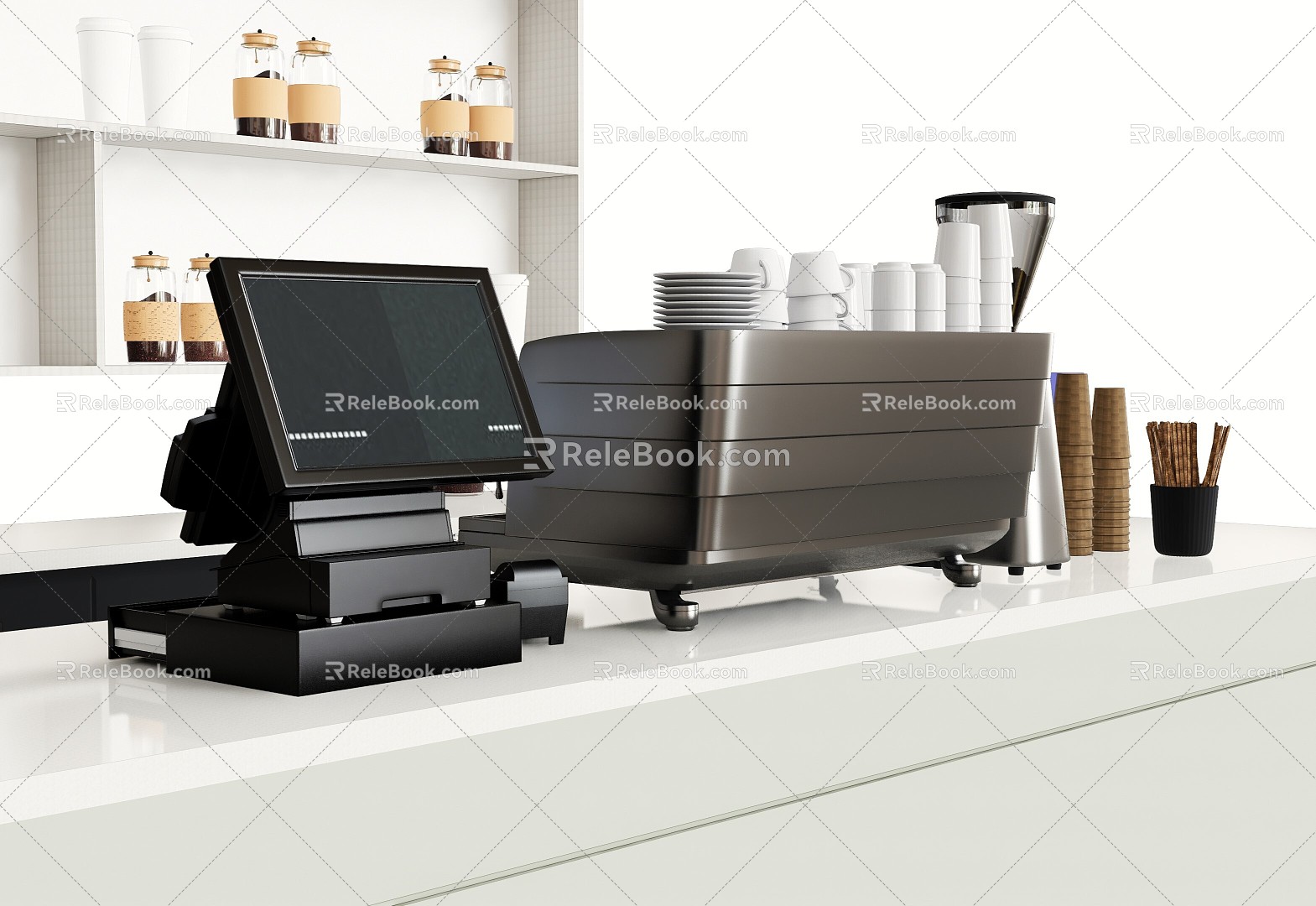 Modern Coffee Machine Cash Register Coffee Cup Bean Grinder Ornaments Coffee Supplies 3d model