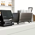 Modern Kitchen Appliances Setup With Coffee Machine Cash Register Cups And Containers