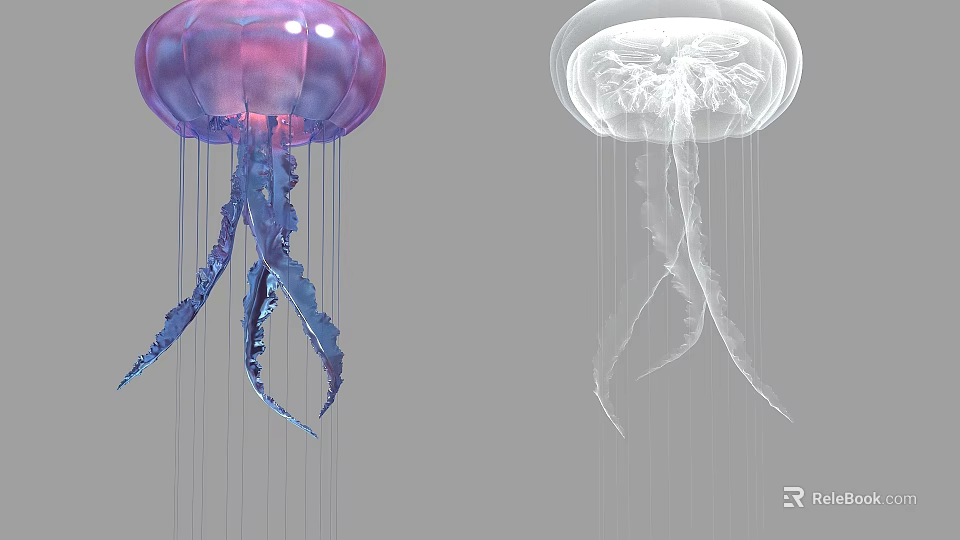 Graceful Purple And White Jellyfish With Transparent Bodies And Flowing Tentacles 3d model 