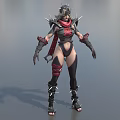 Game Character In Black And Red Spiked Armor With Leather Boots And Combat Stance