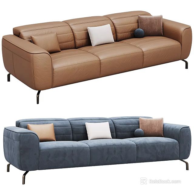 Modern Brown And Blue Sectional Sofa With Decorative Throw Pillows 3d model