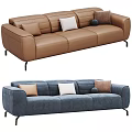 Modern Brown And Blue Sectional Sofa With Decorative Throw Pillows 3d model