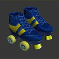 Stylish Blue And Yellow Roller Skates With Laces And Yellow Wheels