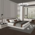 Modern Bedroom Interior Design With Large Bed White Brown Bedding And Chandelier