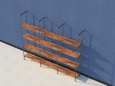 Wall Mounted Display Shelves With Wooden Tiers Metal Frame And Blue Wall Background 3d model