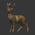 Decorative Deer Figurine With Green And Beige Knitted Sweater For Home Decor
