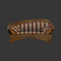 People Sitting On Vintage Wooden Curved Sofa With Red White Striped Cushions