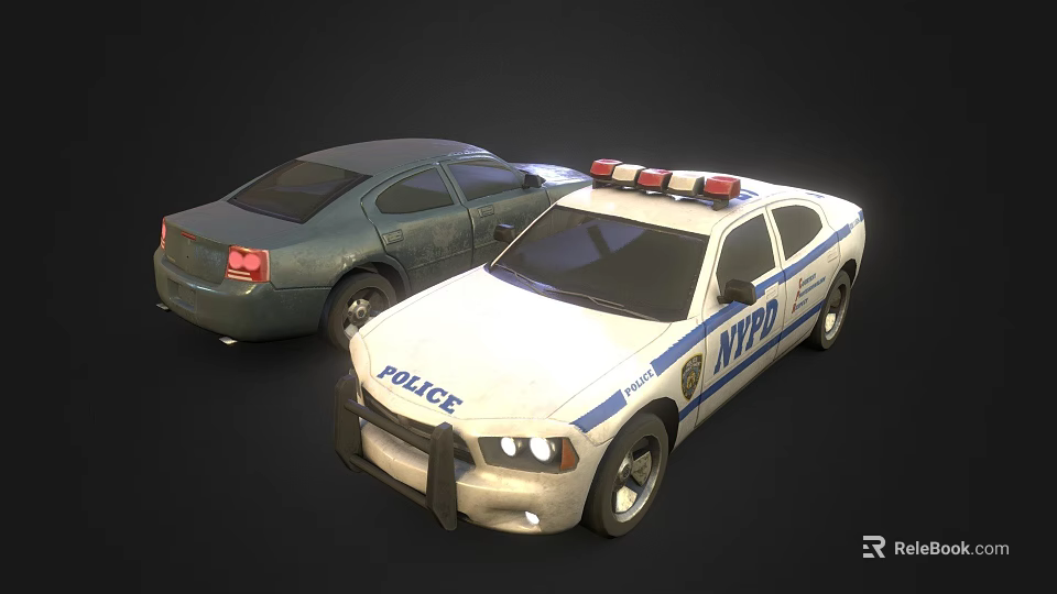 White NYPD Police Car Sedan With Red Blue Emergency Lights And POLICE Markings 3d model 
