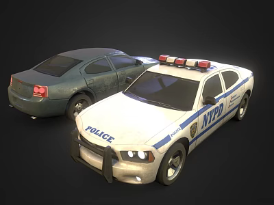White NYPD Police Car Sedan With Red Blue Emergency Lights And POLICE Markings 3d model