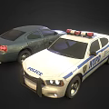 White NYPD Police Car Sedan With Red Blue Emergency Lights And POLICE Markings