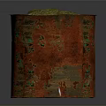 Rusty Red Cylindrical Metal Container With Green Patina And Stone Inside 3d model
