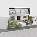 Modern Two Story Detached Villa with Large Windows Balcony Courtyard Greenery and Garage