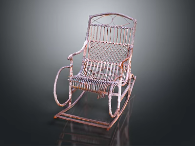 Vintage Wicker Rocking Chair With Metal Frame And Woven Seat Design 3d model