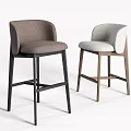 Modern Fabric Upholstered Bar Stools With Curved Backrest Gray Light Gray Seats And Wooden Legs