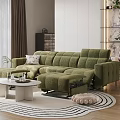 Green Velvet L Shaped Sofa and White Round Coffee Table Set in Modern Living Room