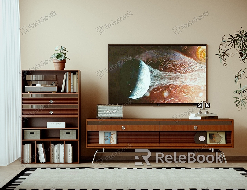 Modern-Quiet TV Cabinet Combination Book Ornaments Combination Record Player model