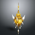Golden Decorative Pendant With White Wings Intricate Hollow Design And Teardrop Pendants