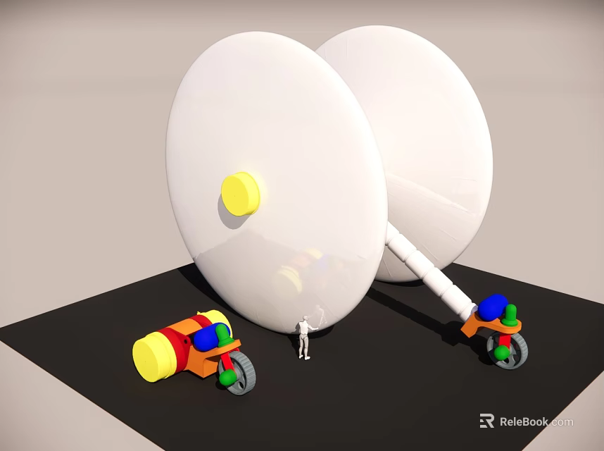 Colorful Toy Cars With White Dishes Yellow Dots And Person Standing Nearby 3d model 
