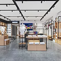 Modern Clothing Store Interior With Wooden Shelves Mannequins Display Tables And TV Screen