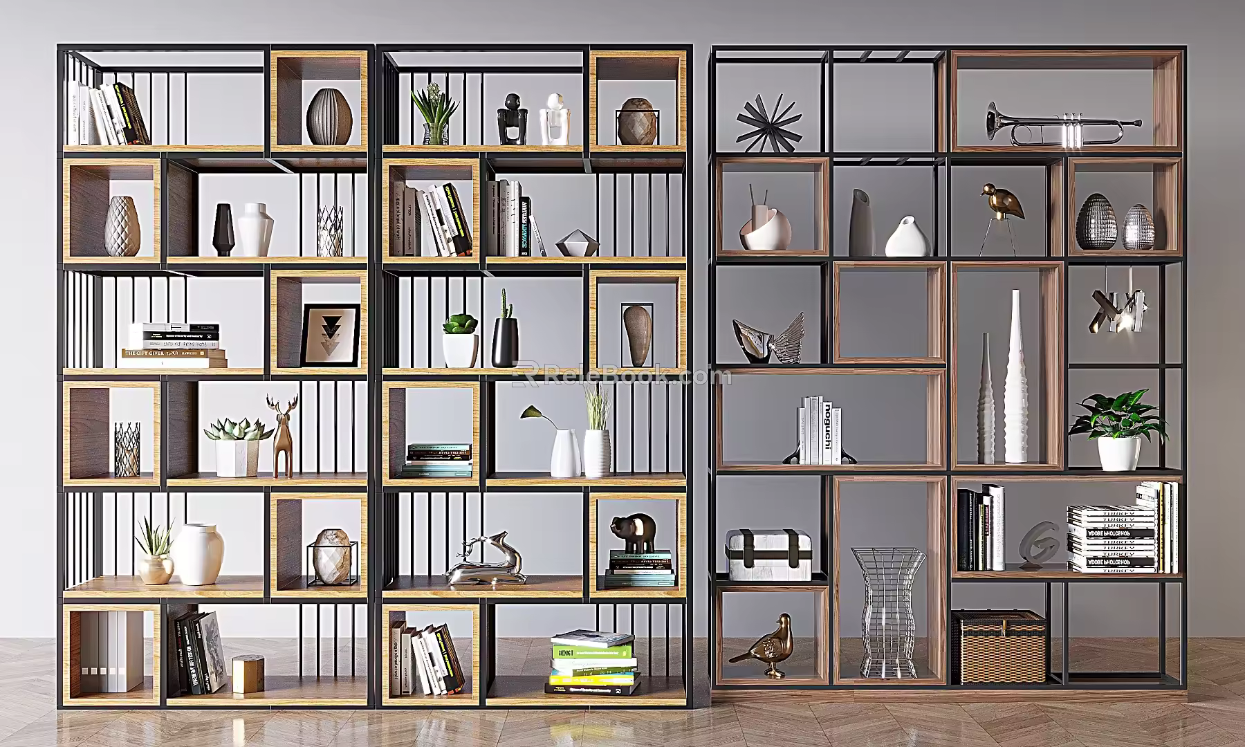 Antique Solid Wood Bookshelf New Chinese-style Multi-layer Storage Rack Floor-standing Hollow Decorative Bookshelf 3d model