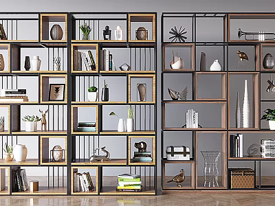 Modern Bookshelf With Multiple Compartments Decorative Items Books And Green Plants 3d model