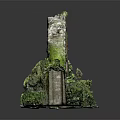 Ancient Stone Arch Ruins Covered With Moss And Green Plants On Display Stand With Reflection