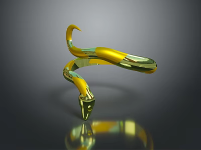 Shiny Golden Snake Reptile on Gray Background with Reflective Surface 3d model